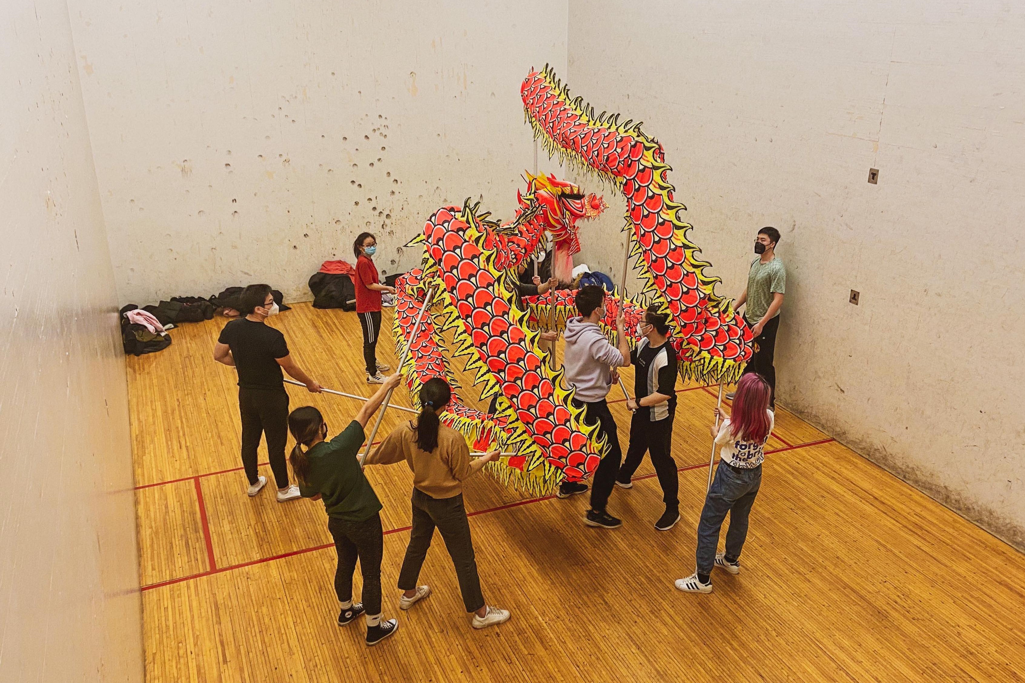 Dragon dance practice at Cabot Physical Education Center at Northeastern University